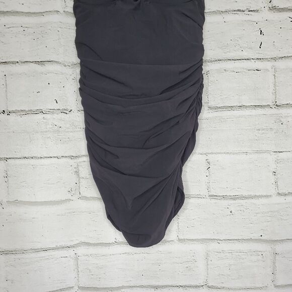 Natori Black one piece Ruched plunge Bathing Suit size 8 b/c halter top - Picture 4 of 10